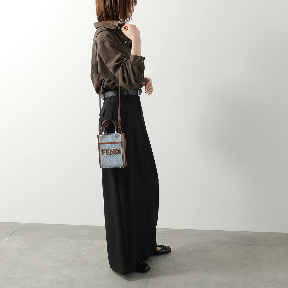 Fendi Sunshine Shopper Shoulder Bag Denim Zucca FF Motif